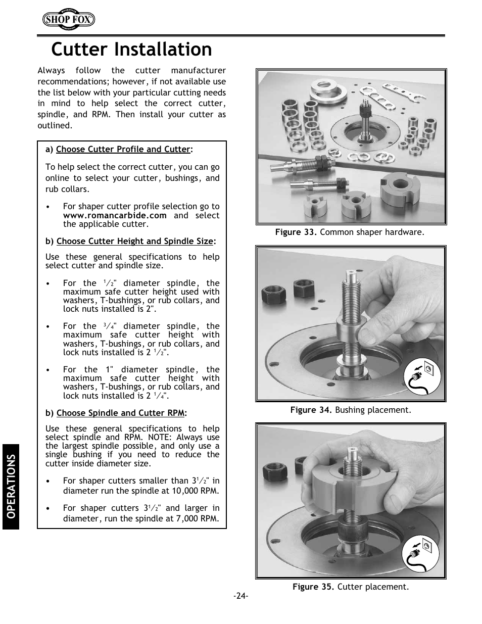 Cutter installation, Operations | Grizzly w1702 User Manual | Page 26 / 56