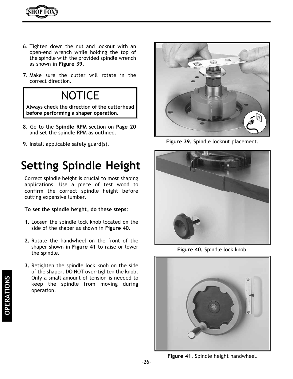 Setting spindle height, Notice | Grizzly w1702 User Manual | Page 28 / 56