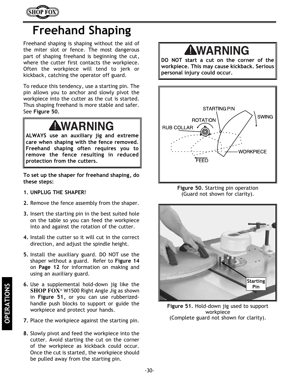 Freehand shaping, Operations | Grizzly w1702 User Manual | Page 32 / 56