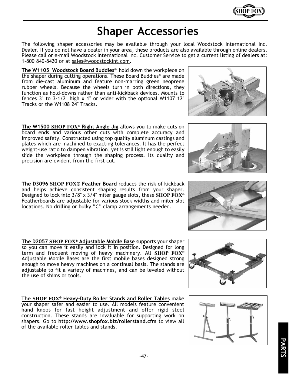 Shaper accessories, Parts | Grizzly w1702 User Manual | Page 49 / 56