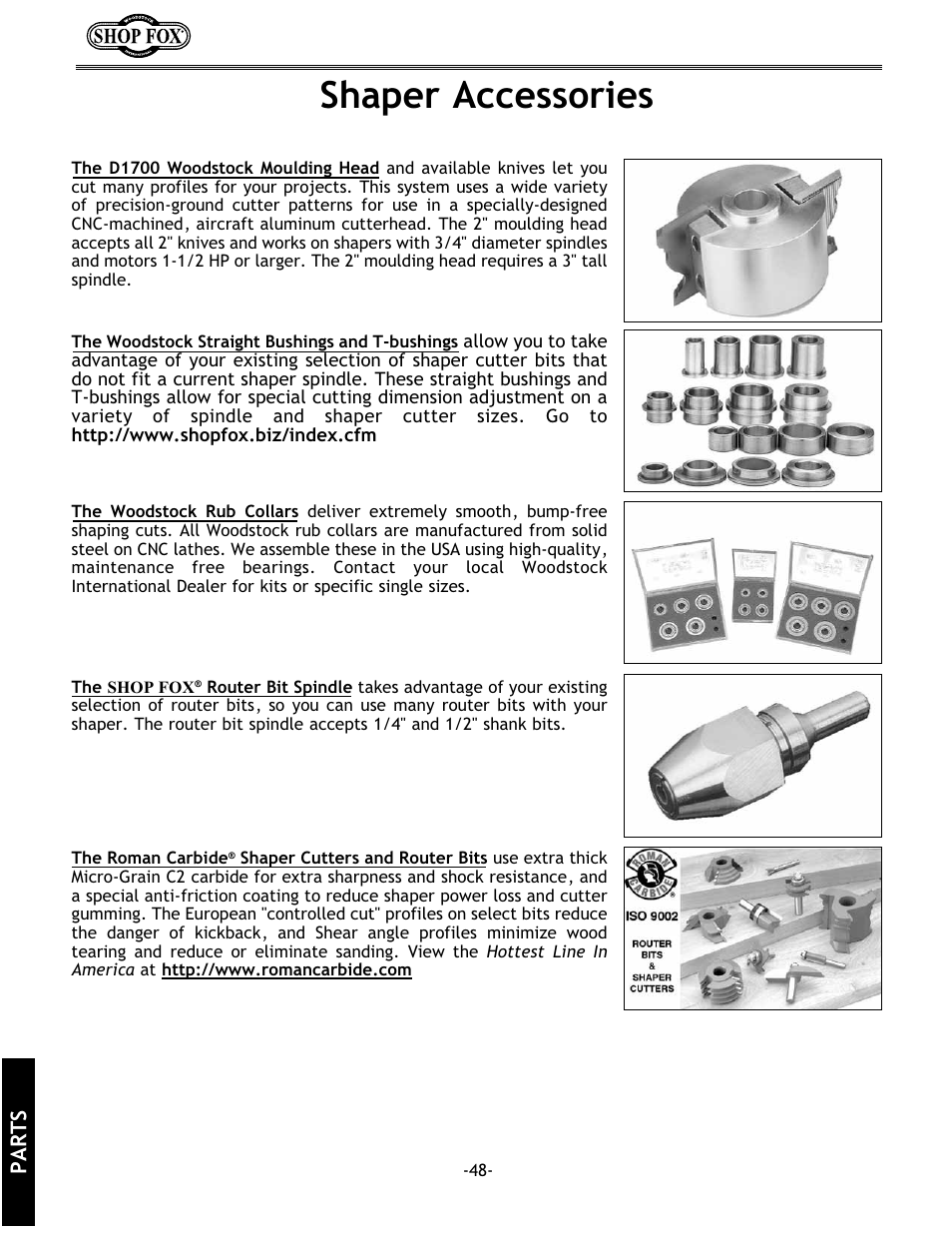 Shaper accessories, Parts | Grizzly w1702 User Manual | Page 50 / 56