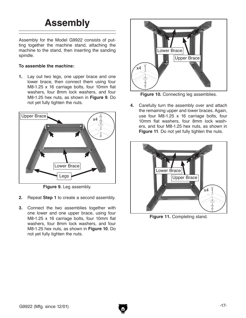 Assembly | Grizzly G9922 User Manual | Page 17 / 36