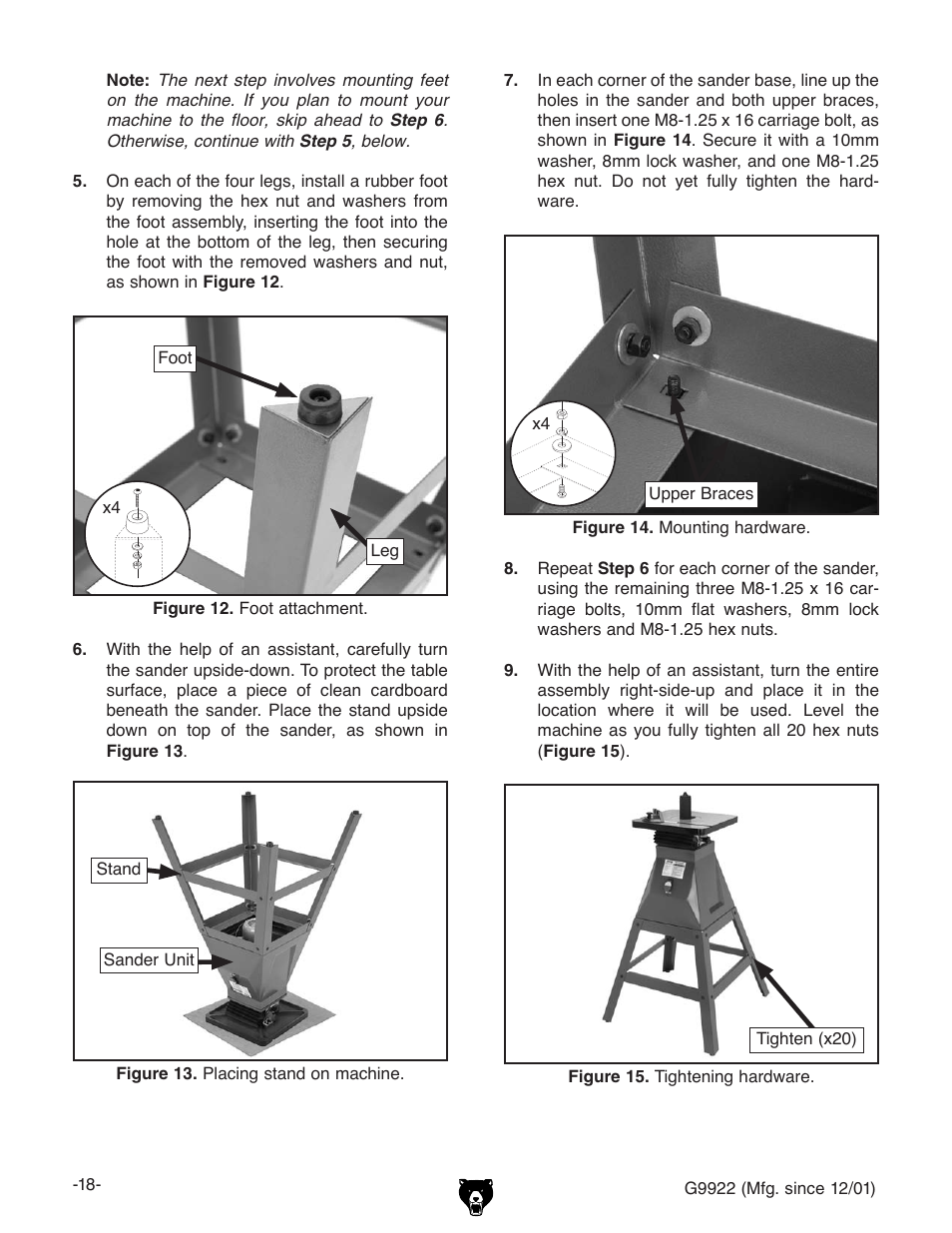 Grizzly G9922 User Manual | Page 18 / 36