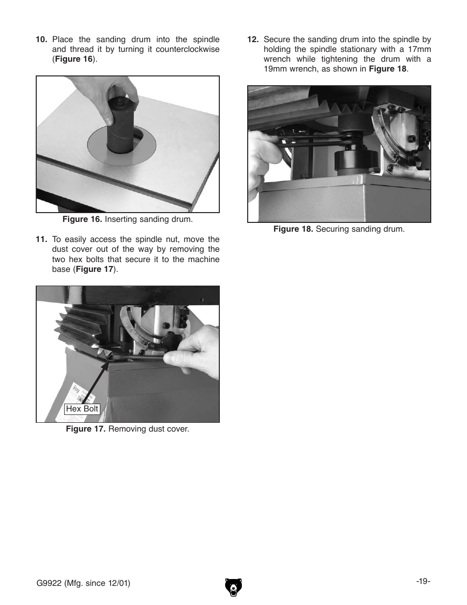 Grizzly G9922 User Manual | Page 19 / 36