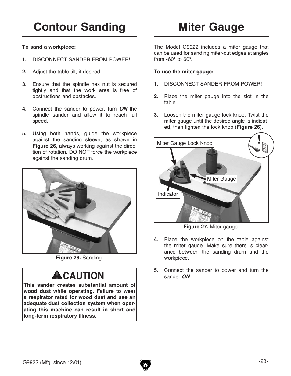 Contour sanding, Miter gauge | Grizzly G9922 User Manual | Page 23 / 36