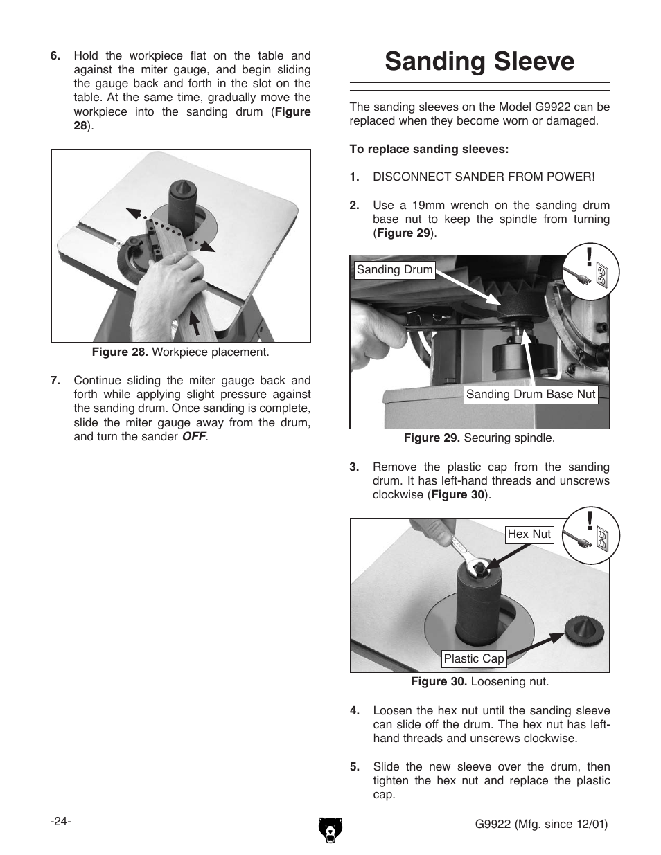 Sanding sleeve | Grizzly G9922 User Manual | Page 24 / 36