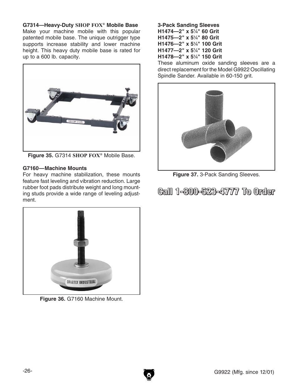 Grizzly G9922 User Manual | Page 26 / 36