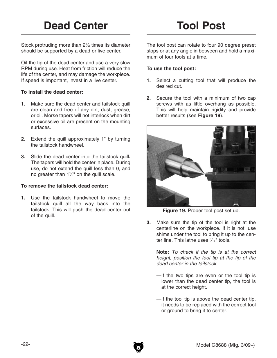 Dead center tool post | Grizzly G8688 User Manual | Page 24 / 48