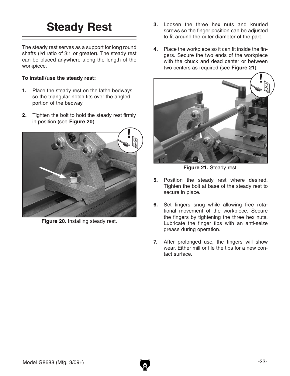 Steady rest | Grizzly G8688 User Manual | Page 25 / 48