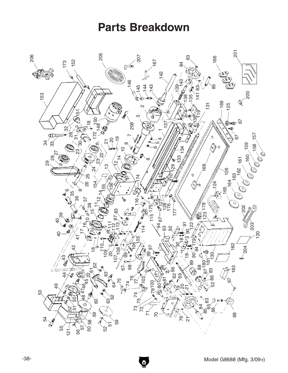 Parts breakdown | Grizzly G8688 User Manual | Page 40 / 48