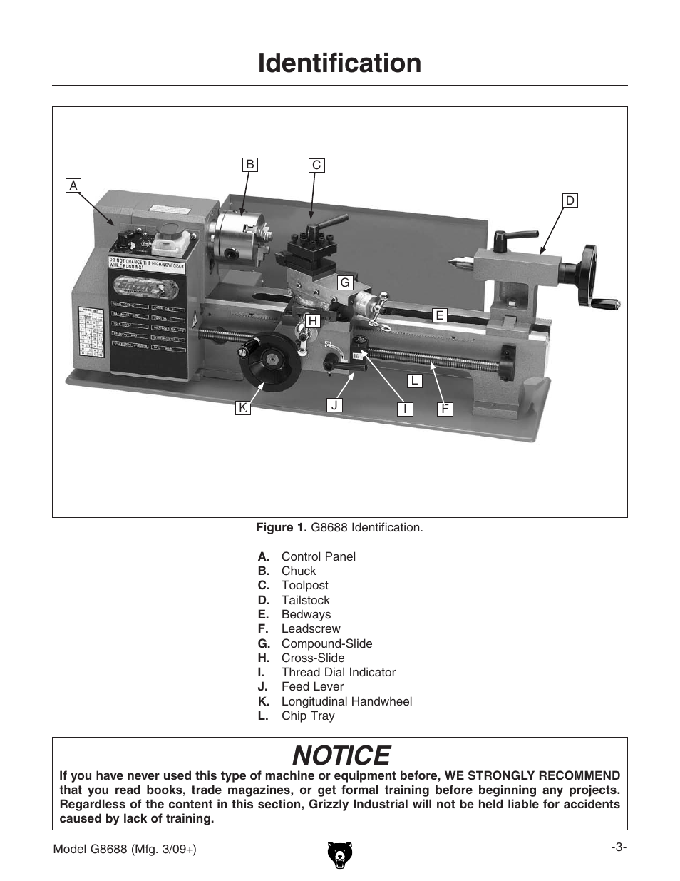 Identification, Notice | Grizzly G8688 User Manual | Page 5 / 48