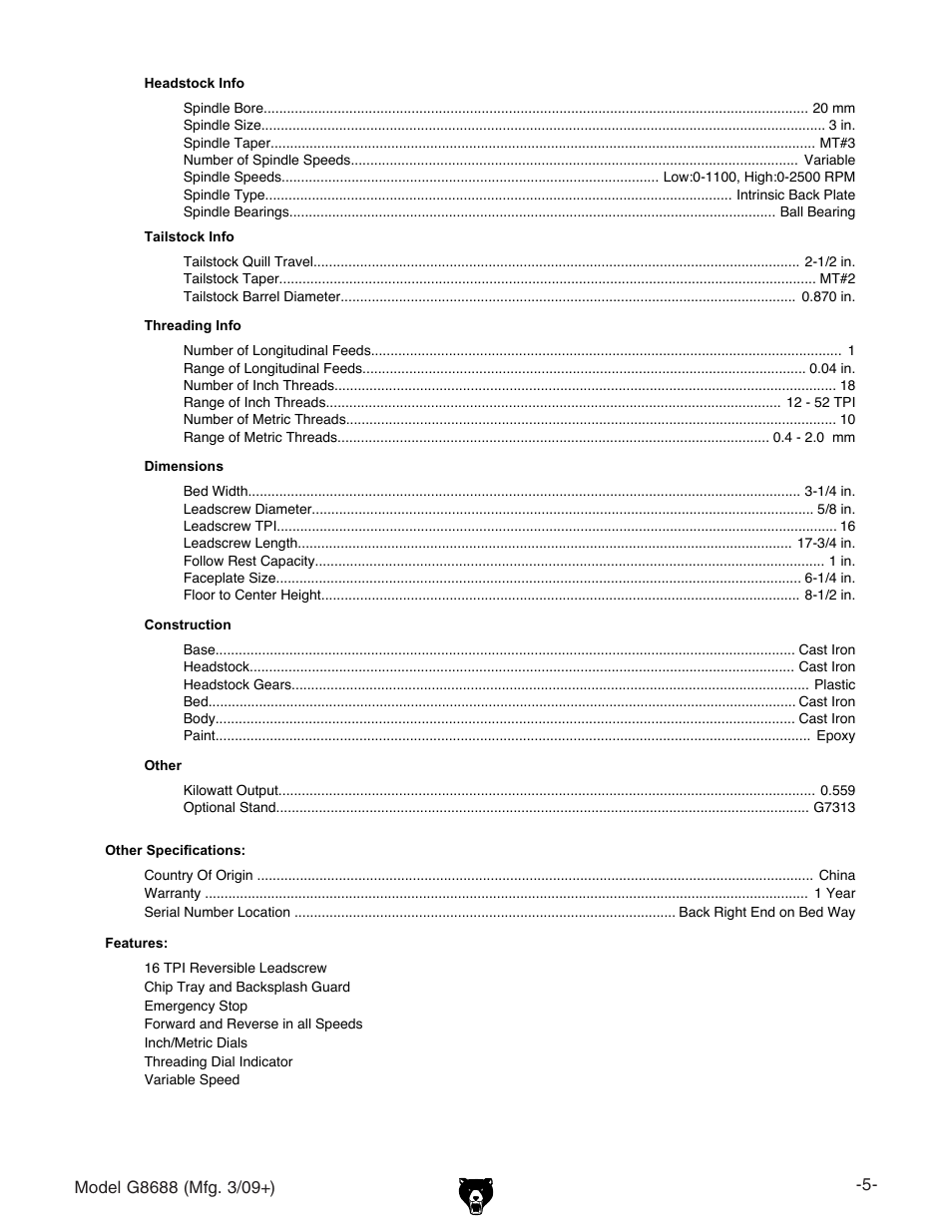 Grizzly G8688 User Manual | Page 7 / 48