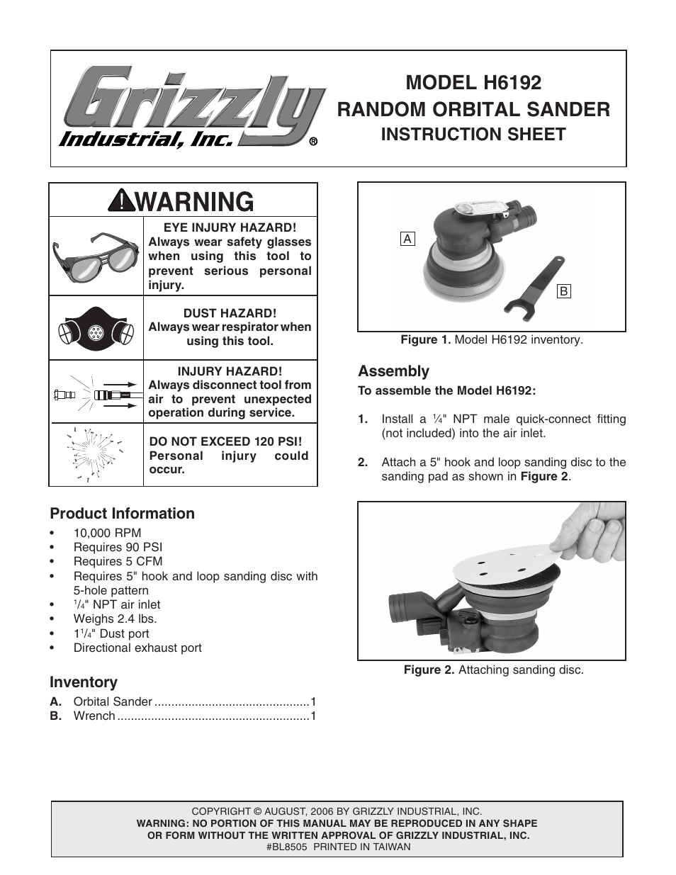 Grizzly Random Orbital H6192 User Manual | 4 pages