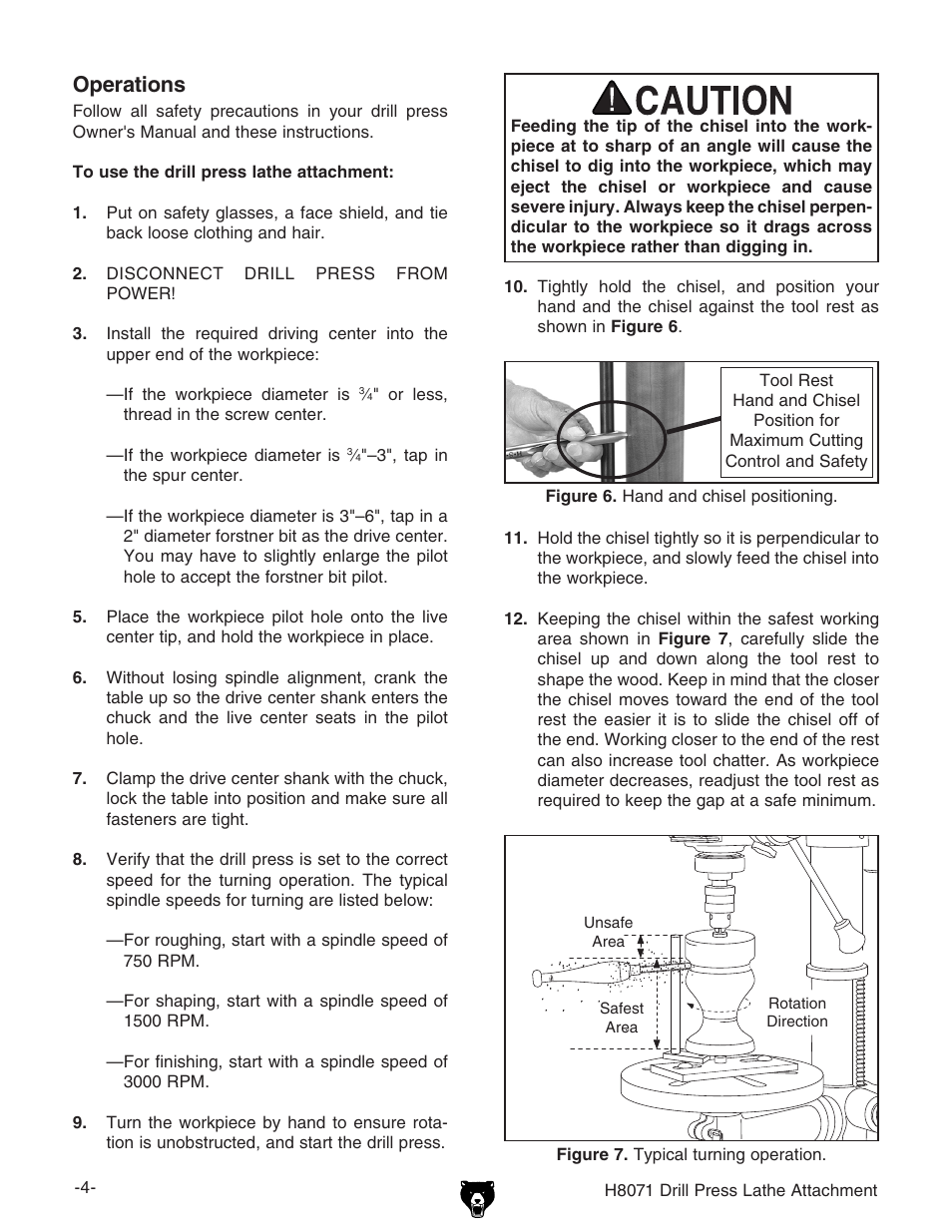 Operations | Grizzly H8071 User Manual | Page 4 / 4