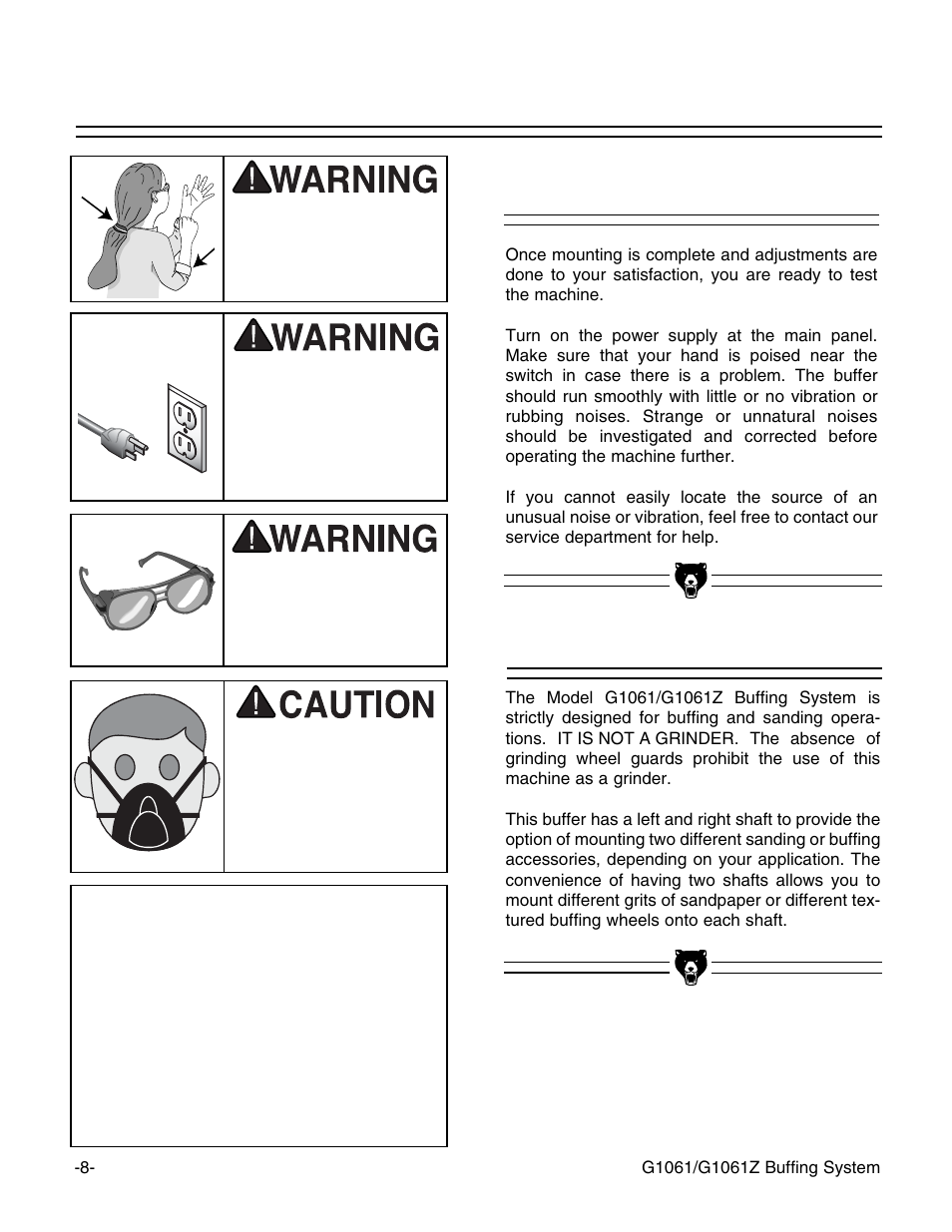 Notice, Test run general | Grizzly Buffing System G1061 User Manual | Page 10 / 20