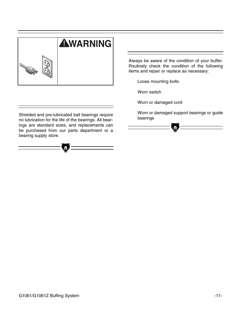 Miscellaneous, Lubrication | Grizzly Buffing System G1061 User Manual | Page 13 / 20