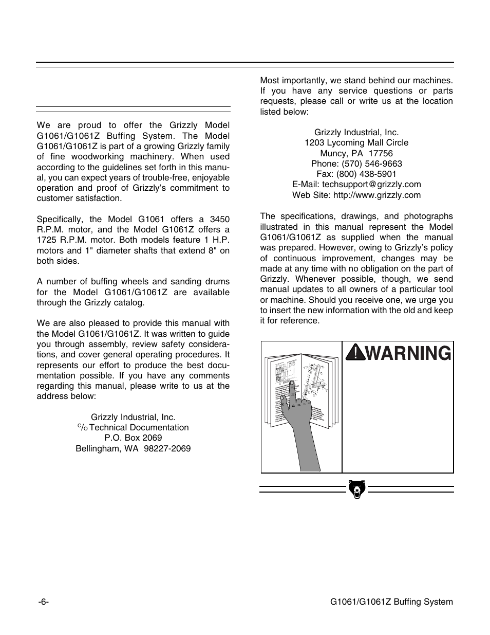 Commentary | Grizzly Buffing System G1061 User Manual | Page 8 / 20