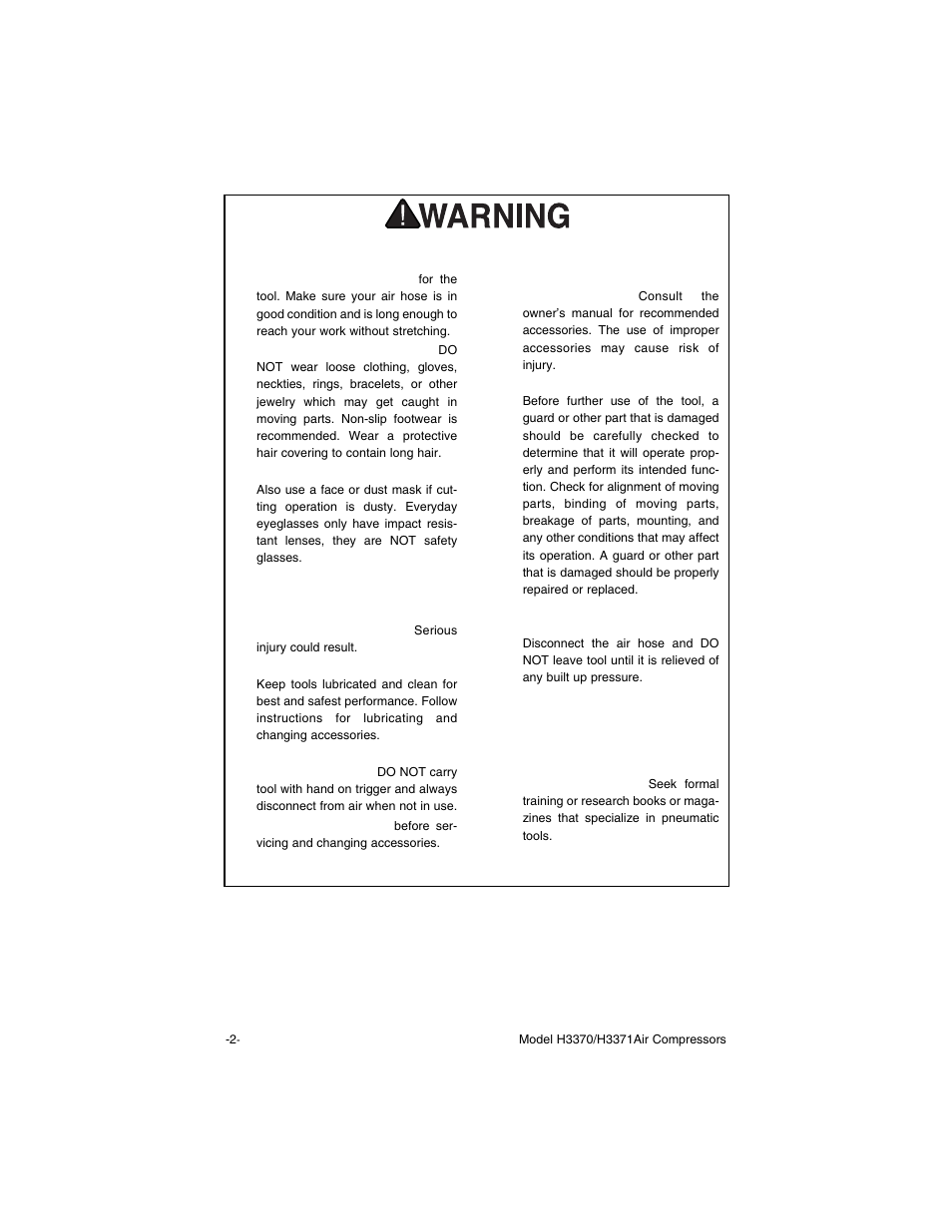 Safety instructions for pneumatic tools | Grizzly H3370/H3371 User Manual | Page 4 / 28