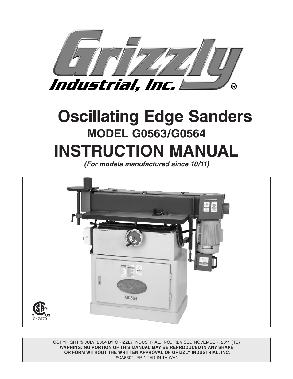 Grizzly Oscillating Edge s G0563 User Manual | 52 pages