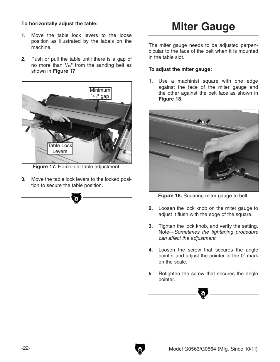 Miter gauge | Grizzly Oscillating Edge s G0563 User Manual | Page 24 / 52