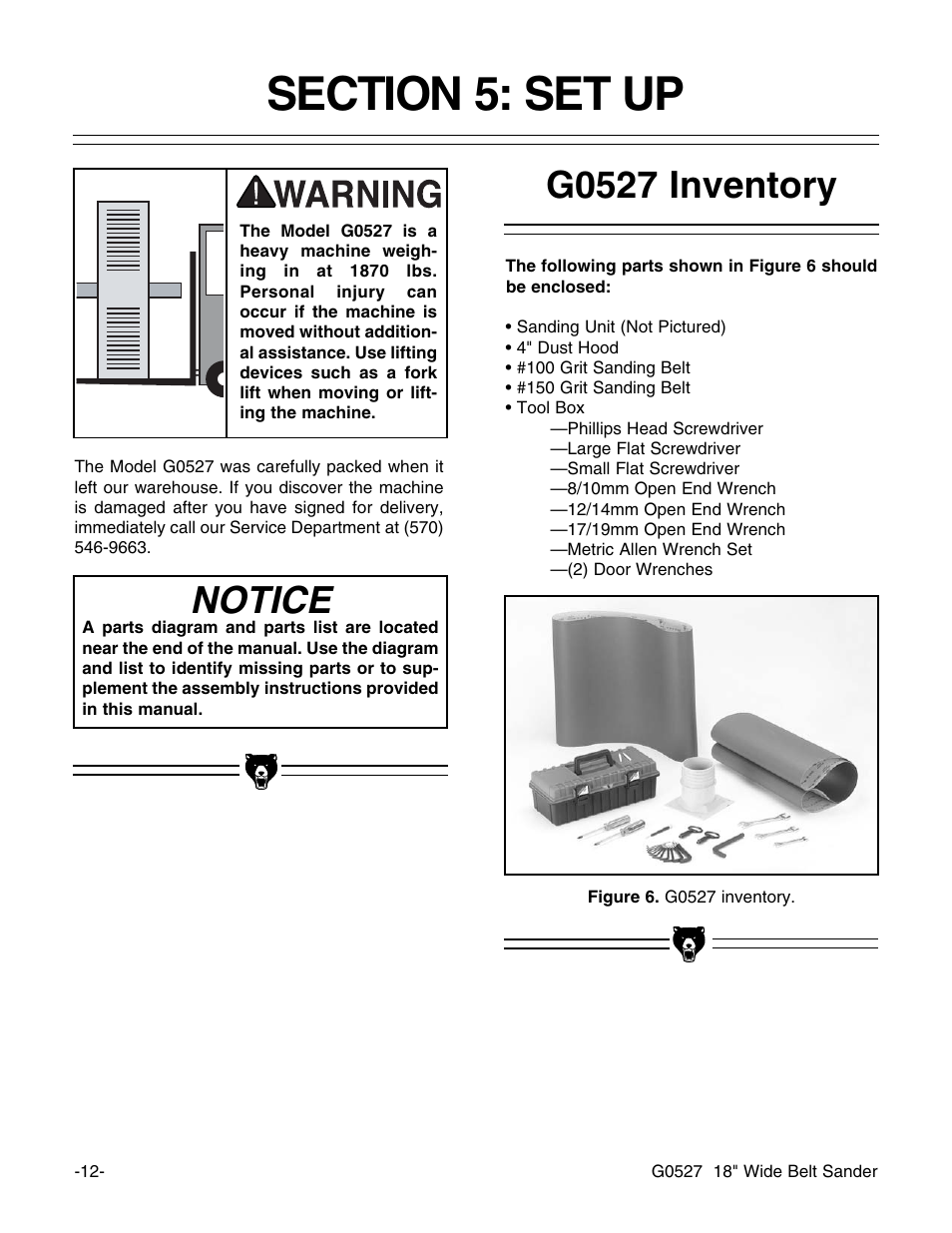 G0527 inventory, Notice | Grizzly G0527 User Manual | Page 14 / 64