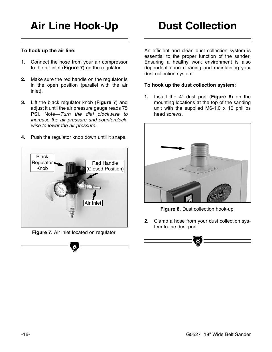 Dust collection air line hook-up | Grizzly G0527 User Manual | Page 18 / 64