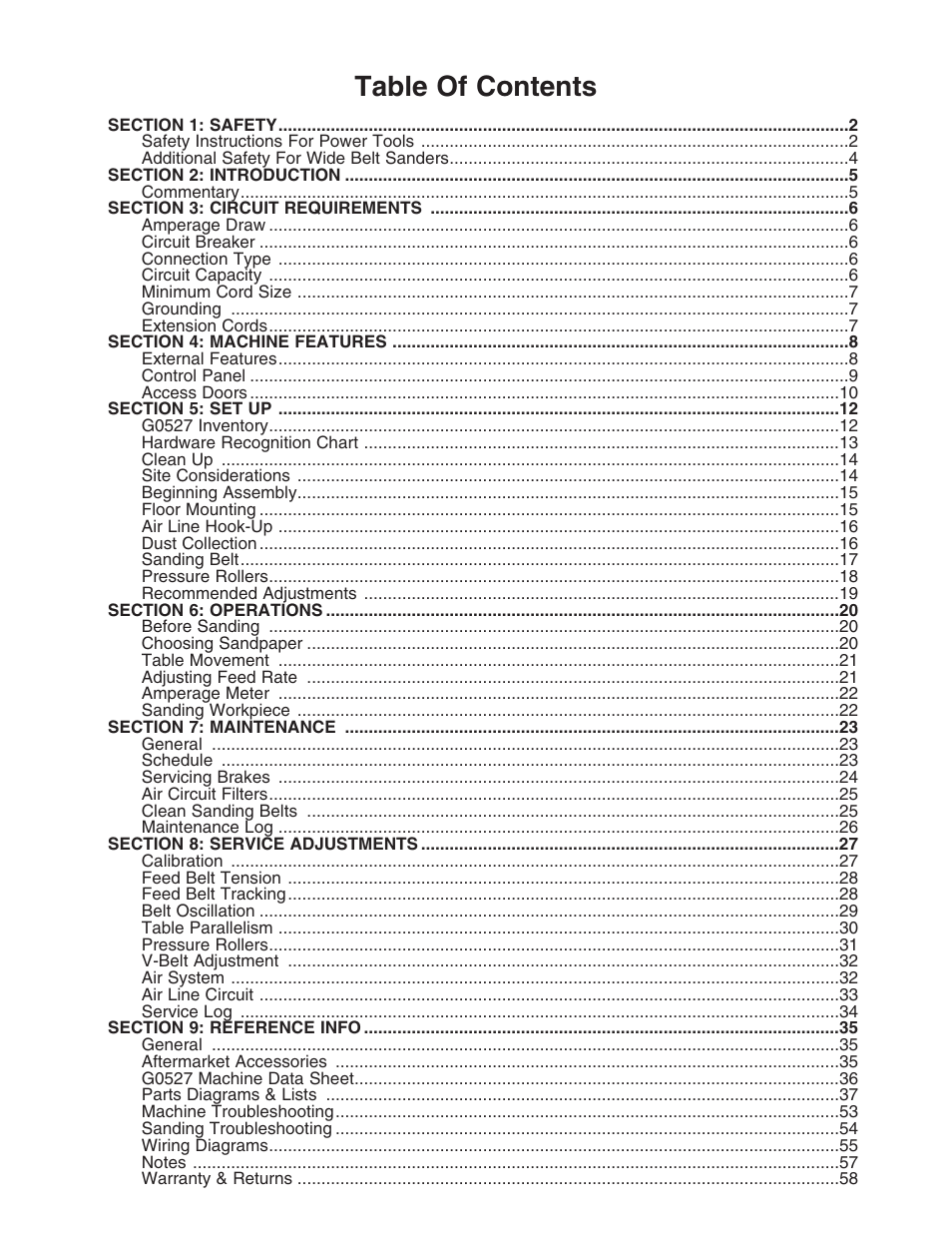 Grizzly G0527 User Manual | Page 3 / 64