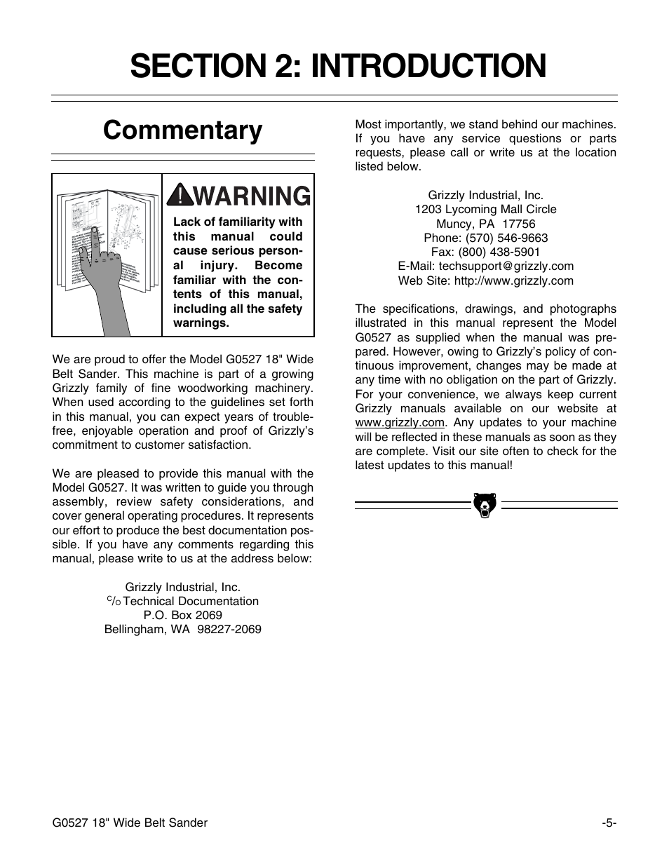 Commentary | Grizzly G0527 User Manual | Page 7 / 64