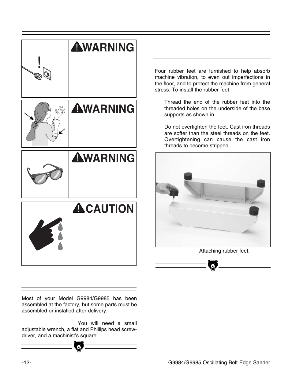 Rubber feet, Beginning assembly | Grizzly G9984/G9985 User Manual | Page 14 / 44