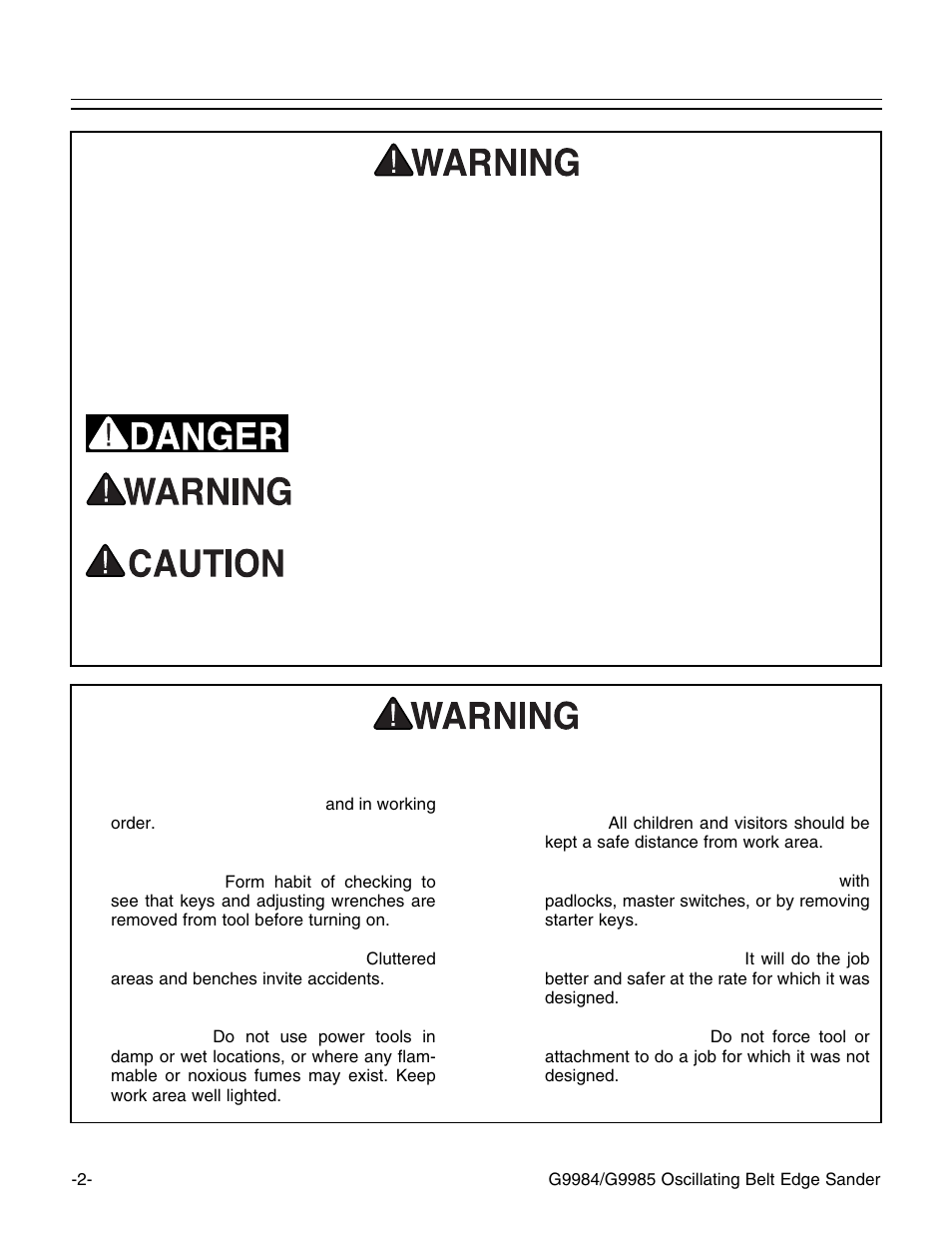 Notice safety instructions for power tools | Grizzly G9984/G9985 User Manual | Page 4 / 44