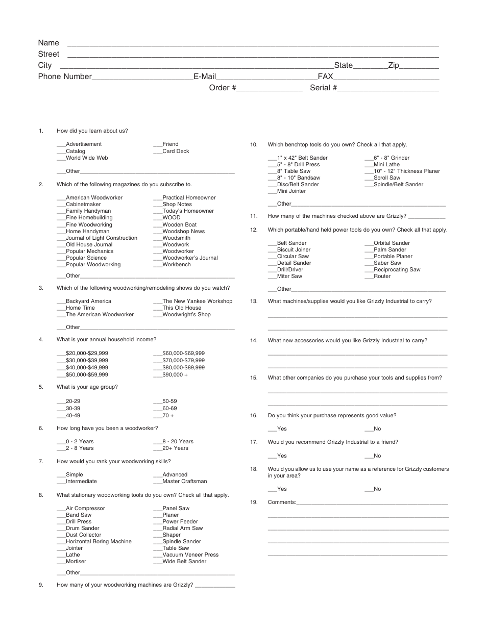 Warranty card | Grizzly G9984/G9985 User Manual | Page 41 / 44