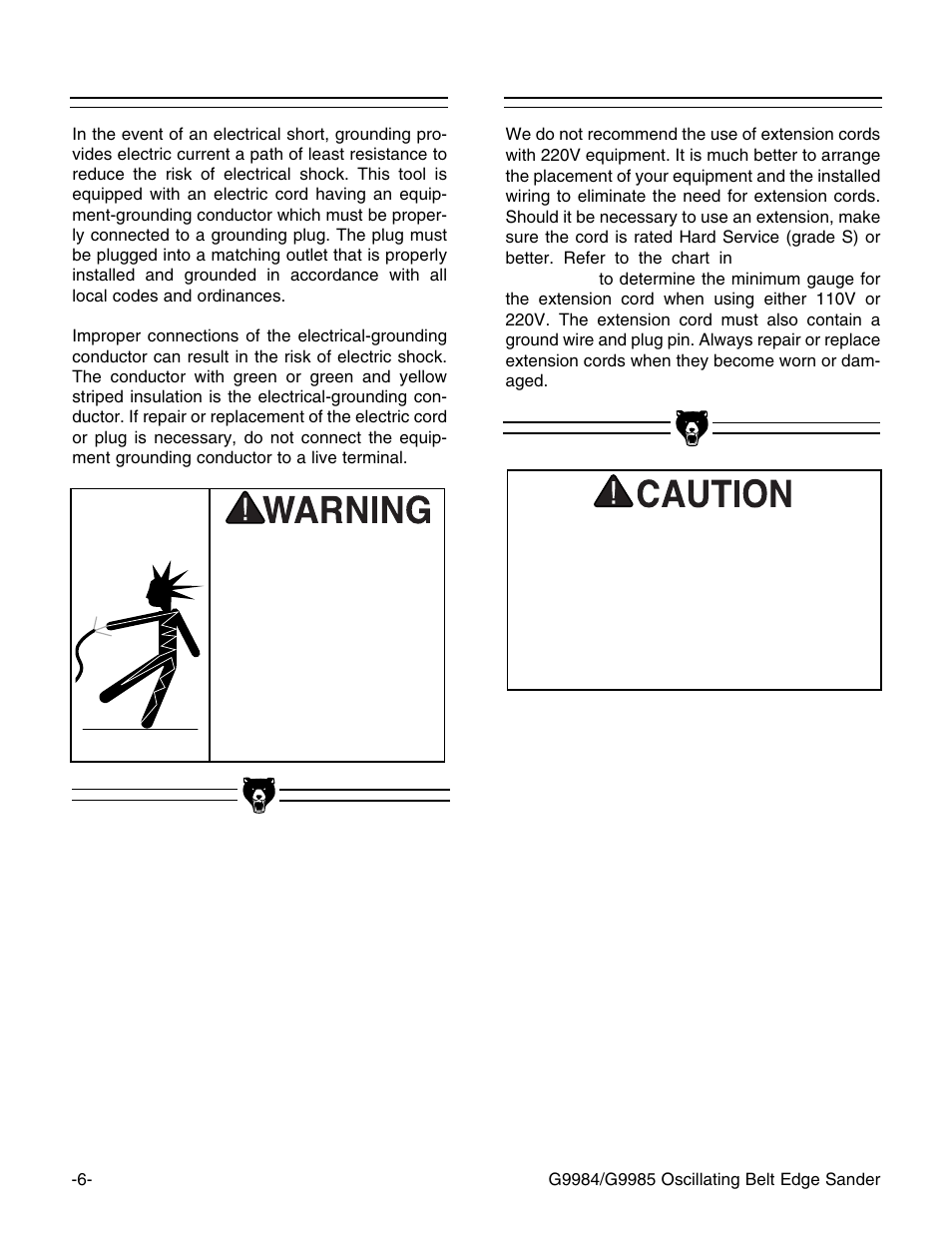 Grounding extension cords | Grizzly G9984/G9985 User Manual | Page 8 / 44