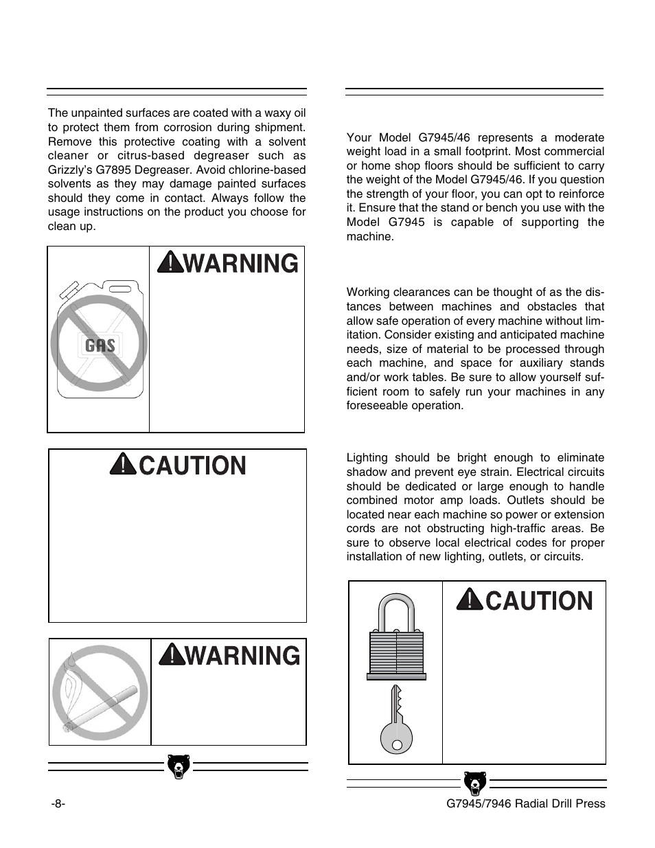 Clean up, Site considerations | Grizzly G7946 User Manual | Page 10 / 28