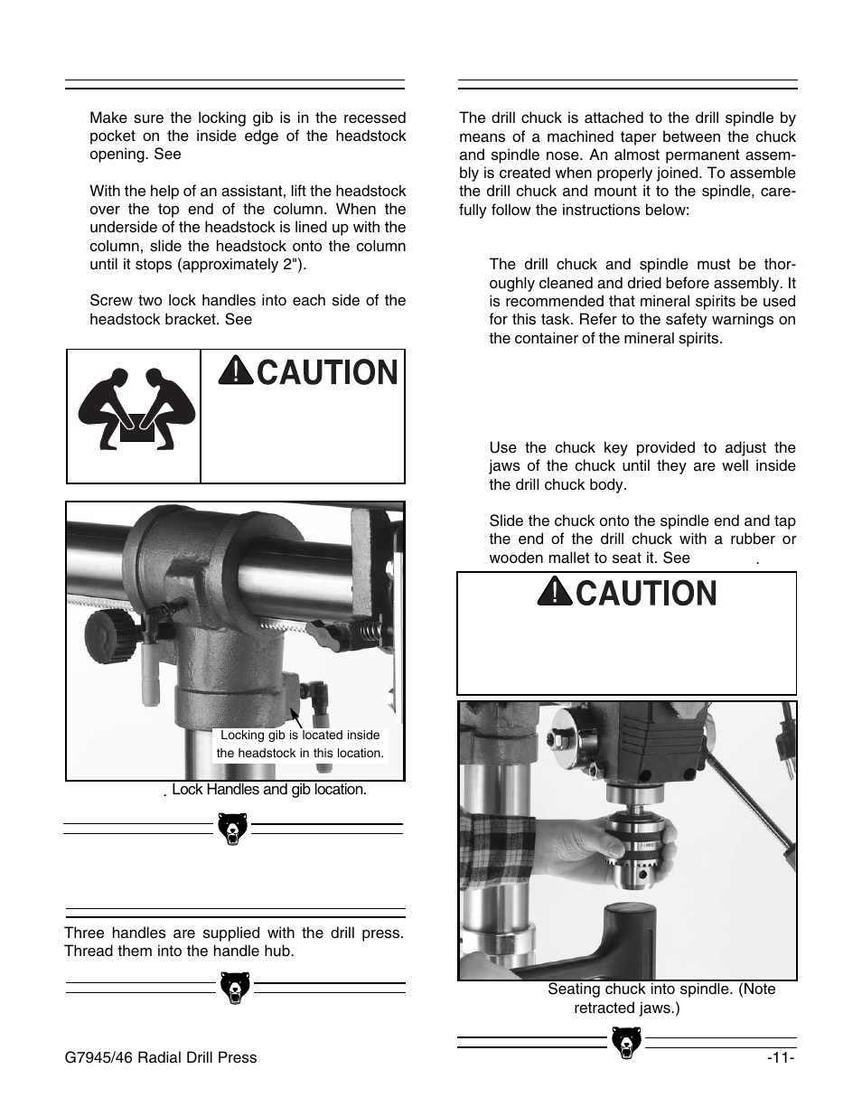 Headstock, Handles, Drill chuck and arbor | Grizzly G7946 User Manual | Page 13 / 28