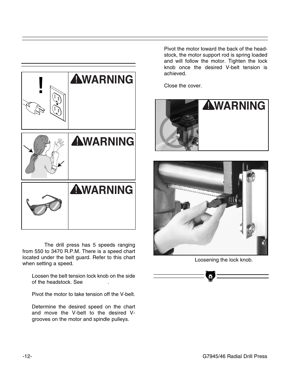 Speed change | Grizzly G7946 User Manual | Page 14 / 28