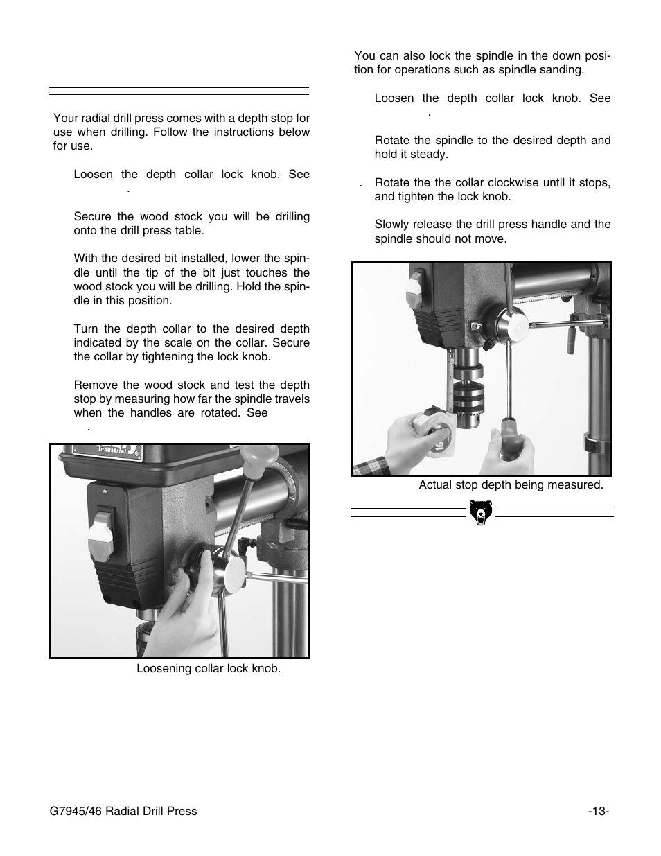 Depth stop | Grizzly G7946 User Manual | Page 15 / 28