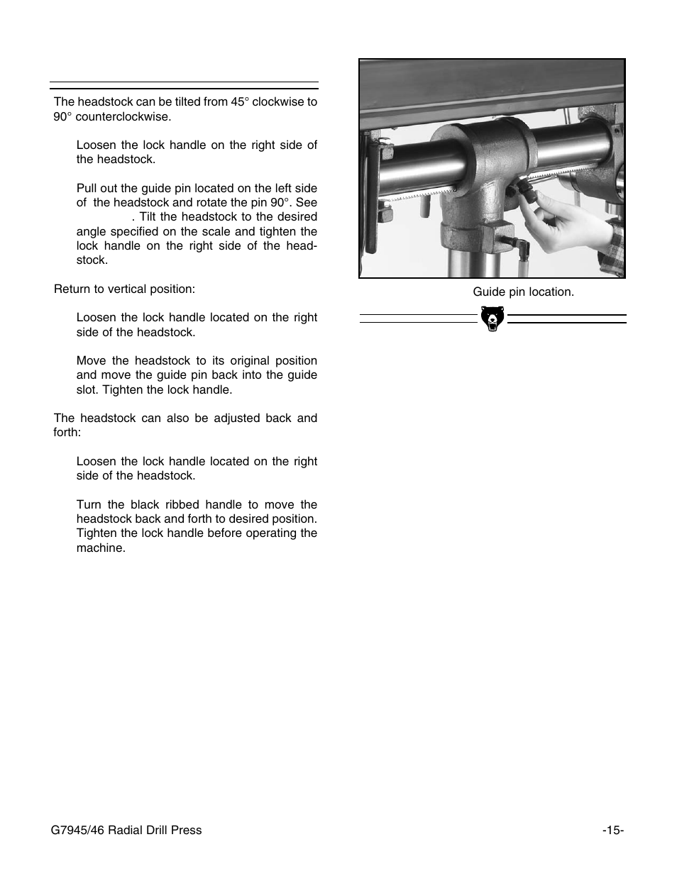 Head adjustments | Grizzly G7946 User Manual | Page 17 / 28