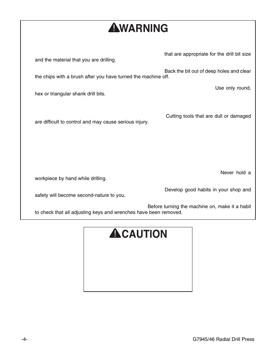 Additional safety instructions for drill presses | Grizzly G7946 User Manual | Page 6 / 28
