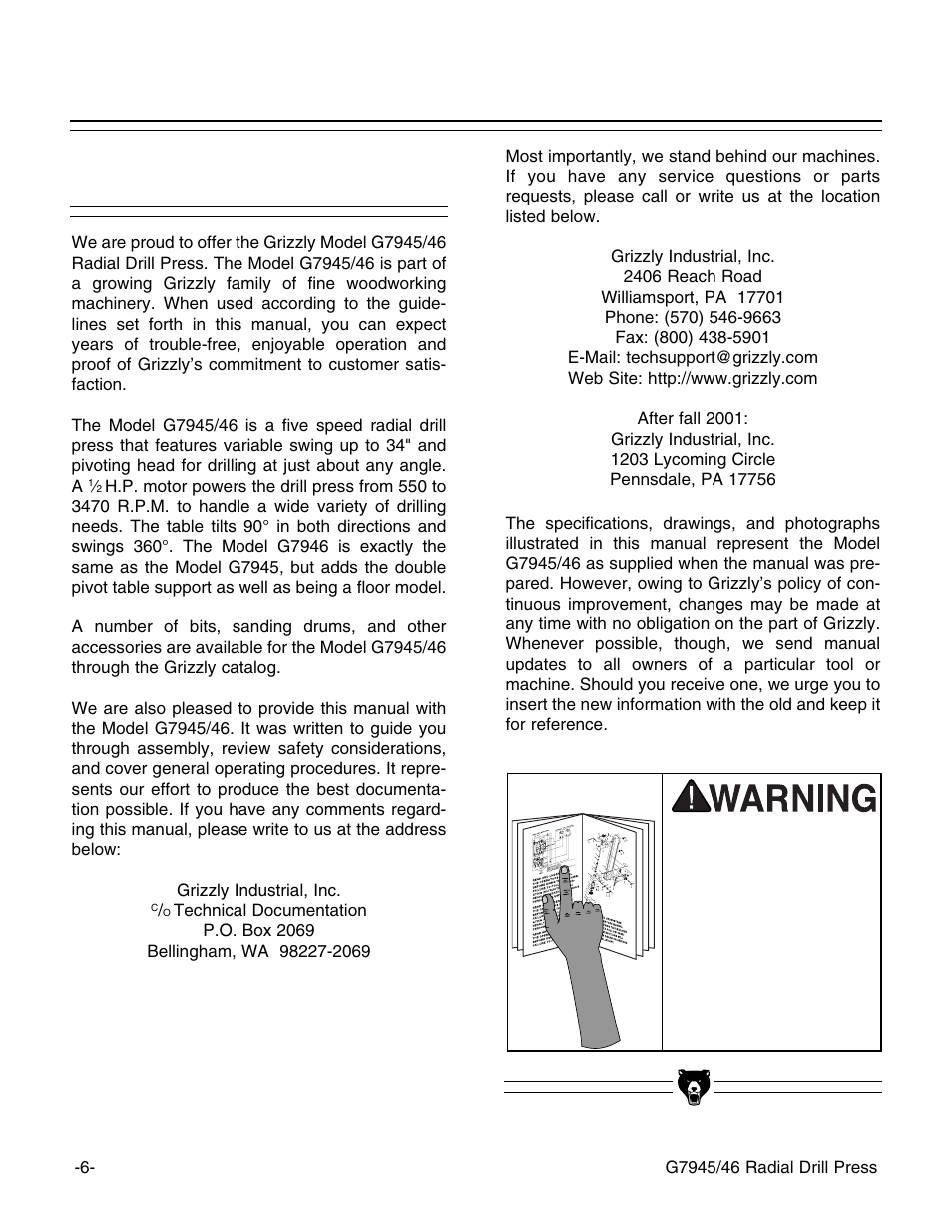 Commentary | Grizzly G7946 User Manual | Page 8 / 28