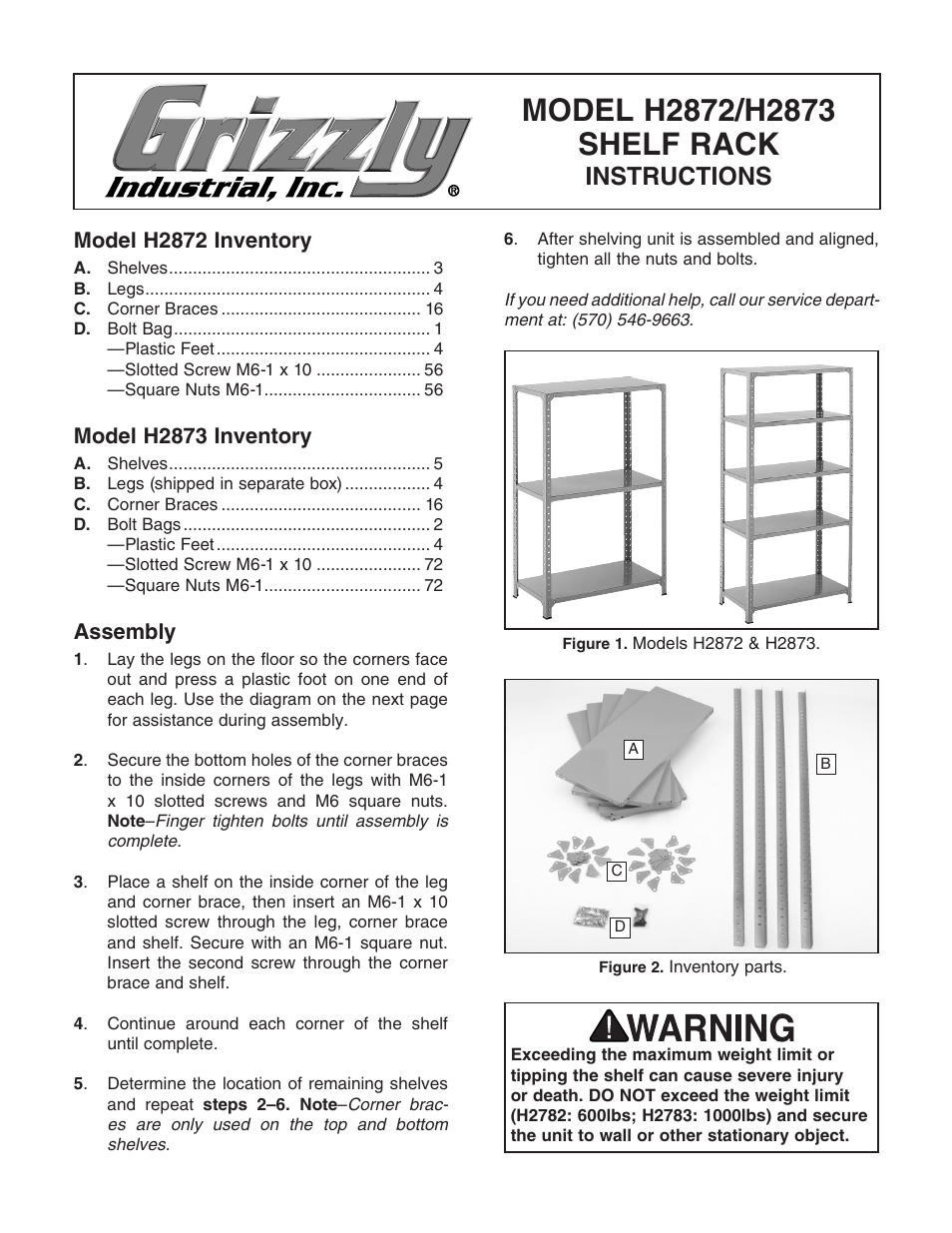 Grizzly Shelf Rack H2872 User Manual | 2 pages