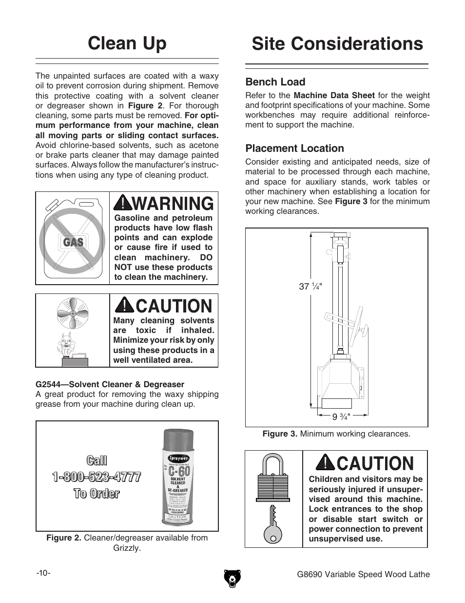 Site considerations, Clean up, Bench load | Placement location | Grizzly Variable Speed Wood G8690 User Manual | Page 12 / 28