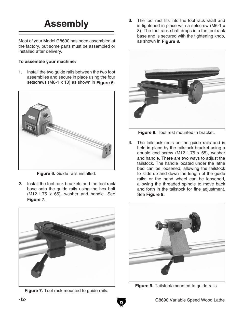 Assembly | Grizzly Variable Speed Wood G8690 User Manual | Page 14 / 28