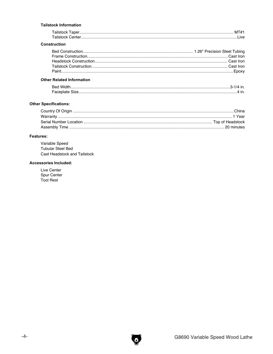 Grizzly Variable Speed Wood G8690 User Manual | Page 6 / 28