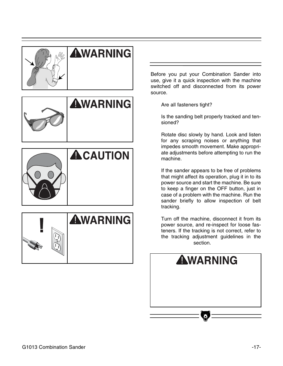 Test-run | Grizzly G1013 User Manual | Page 19 / 32