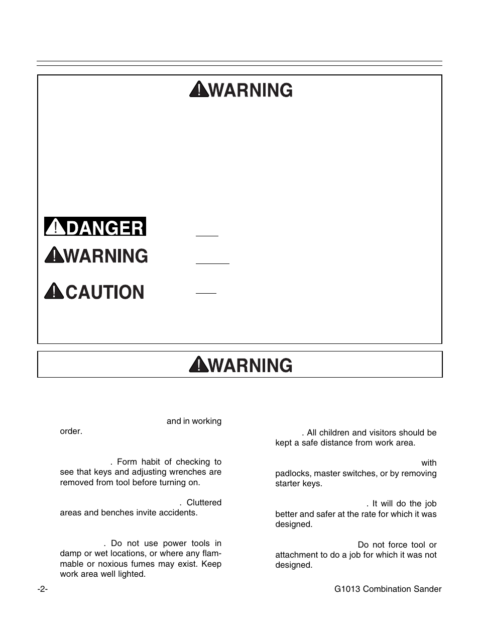 Safety instructions for power tools, Notice | Grizzly G1013 User Manual | Page 4 / 32