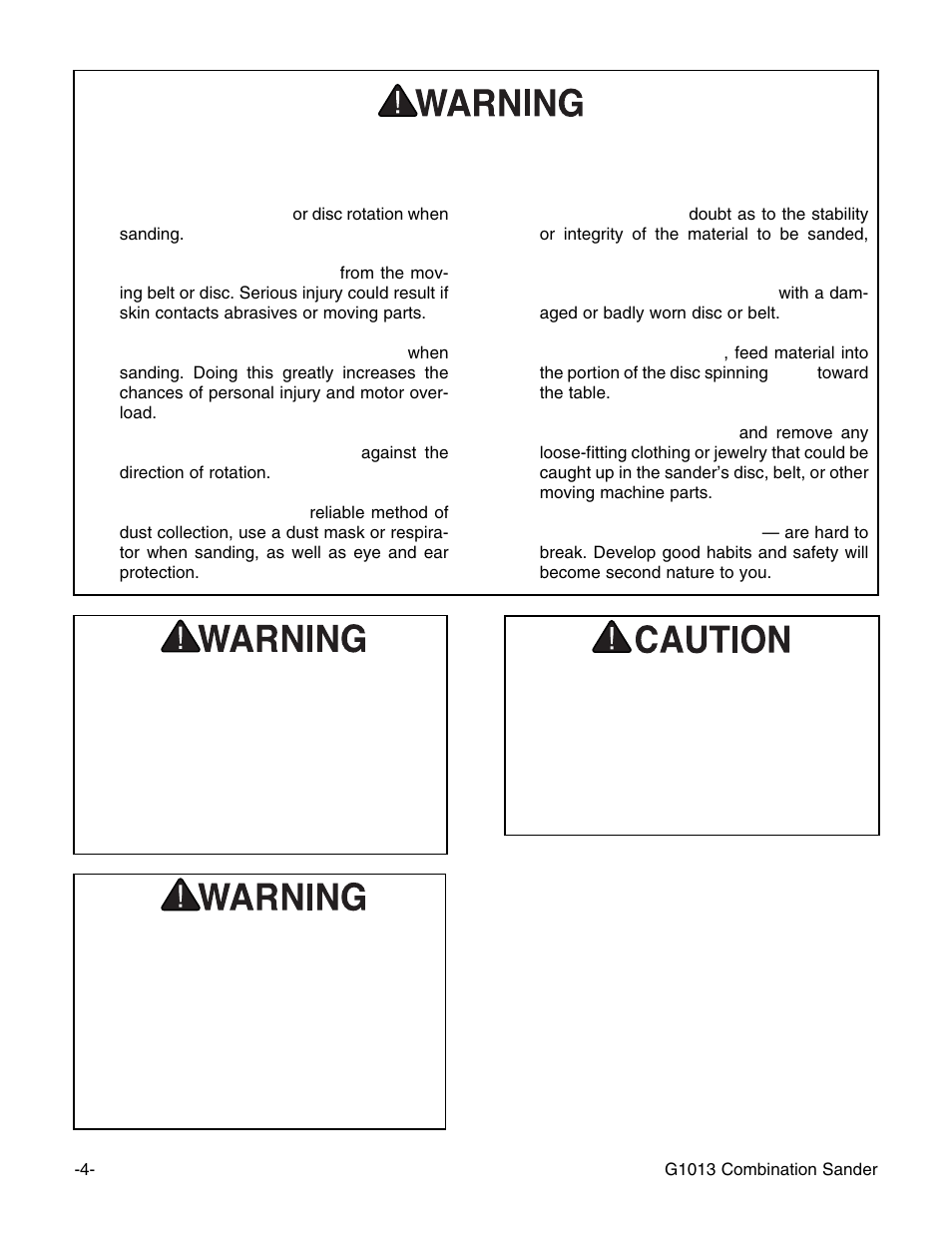 Additional safety instructions for sanders | Grizzly G1013 User Manual | Page 6 / 32