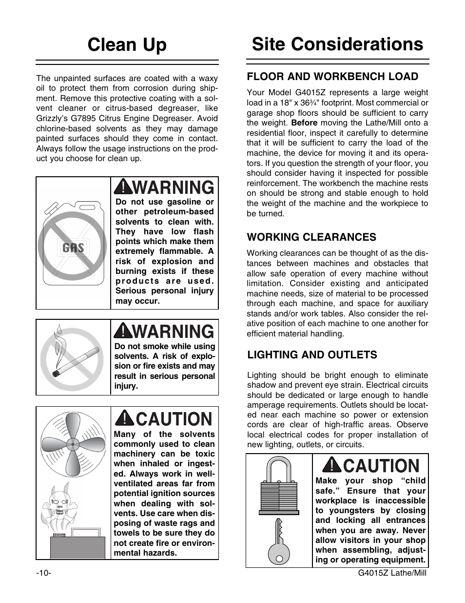 Site considerations clean up | Grizzly G4015Z User Manual | Page 12 / 62