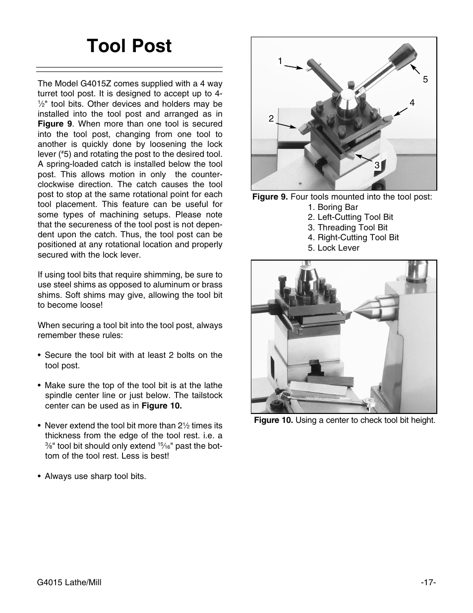 Tool post | Grizzly G4015Z User Manual | Page 19 / 62
