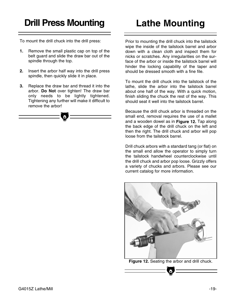 Lathe mounting, Drill press mounting | Grizzly G4015Z User Manual | Page 21 / 62