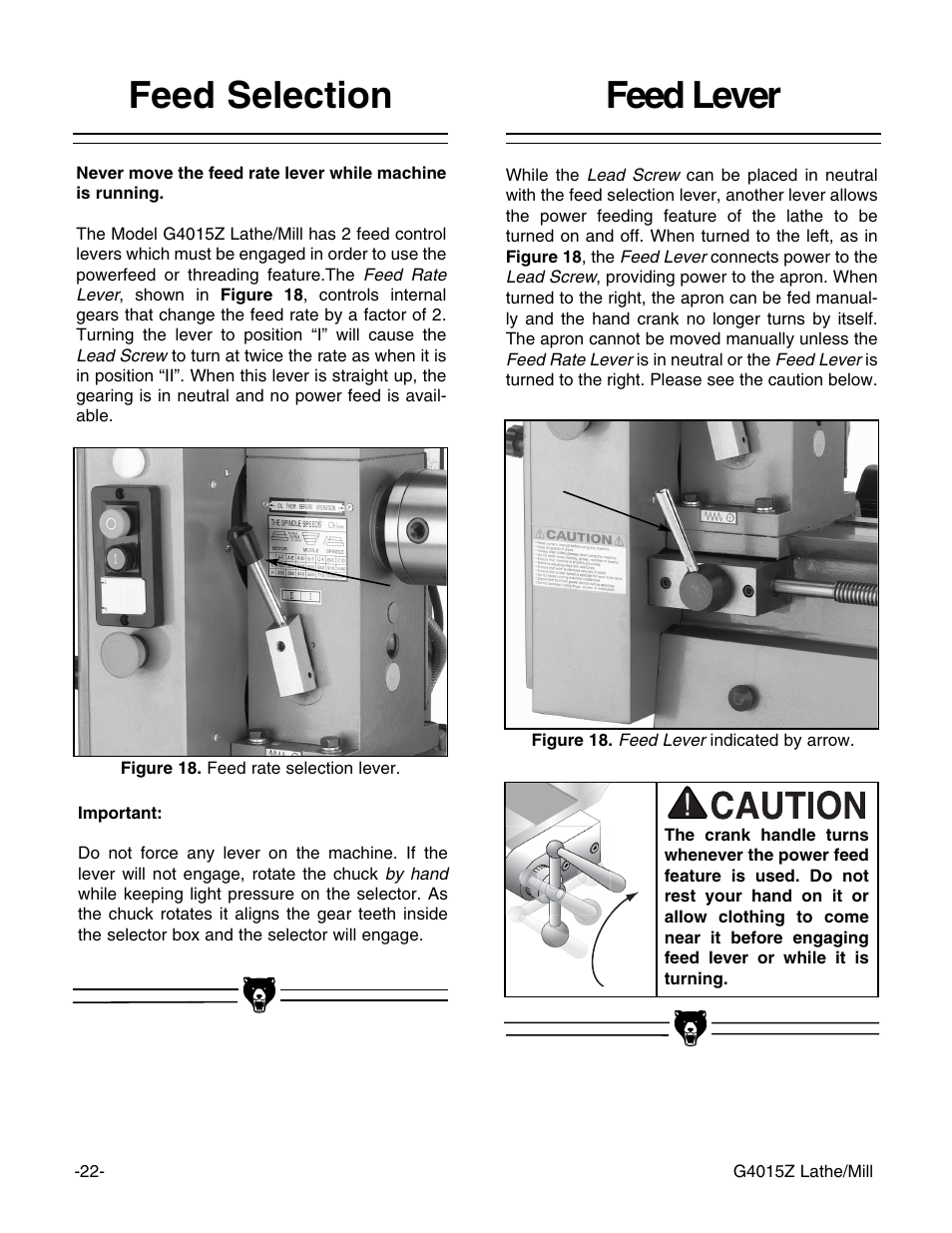 Feed selection feed lever | Grizzly G4015Z User Manual | Page 24 / 62